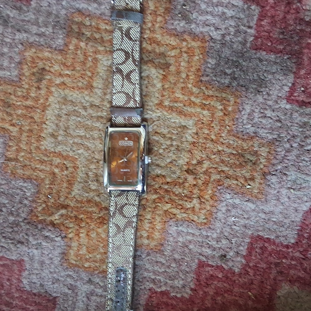 COACH Women's Signature Rectangle Brown Fabric Strap Watch - Picture 10 of 10